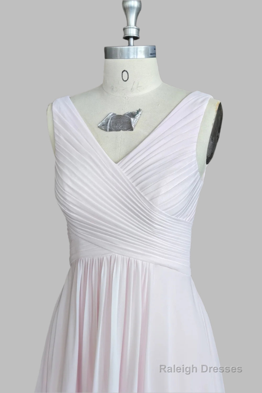 Pink A Line Pleated V Neck Long Chiffon Bridesmaid Dresses