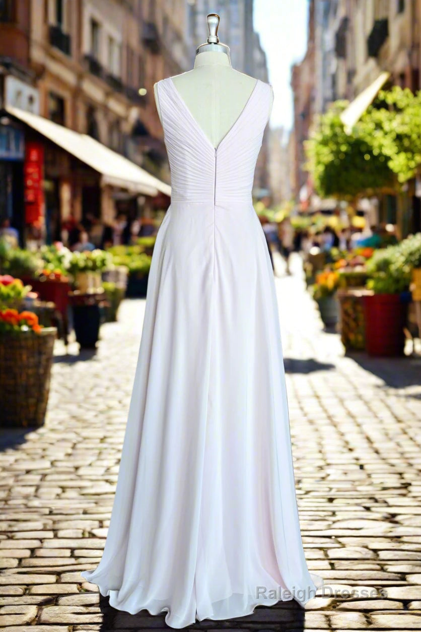 Pink A Line Pleated V Neck Long Chiffon Bridesmaid Dresses Secondary image