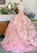 Pink A-Line Princess Quinceanera Dresses Ball Gowns Sweet 16 Dress