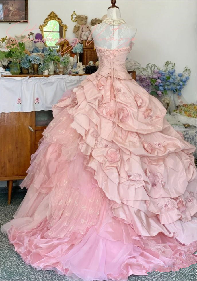 Pink A-Line Princess Quinceanera Dresses Ball Gowns Sweet 16 Dress