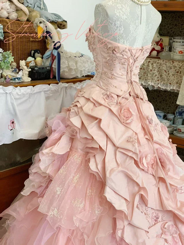 Pink A-Line Princess Quinceanera Dresses Ball Gowns Sweet 16 Dress