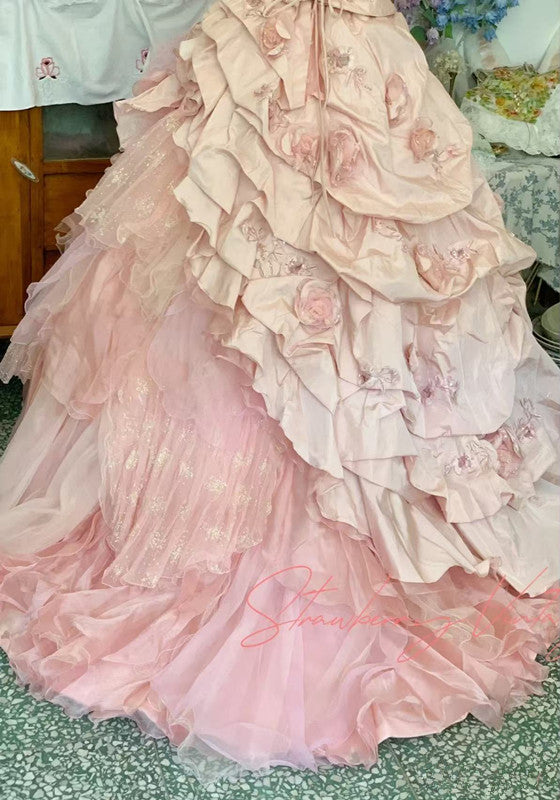 Pink A-Line Princess Quinceanera Dresses Ball Gowns Sweet 16 Dress
