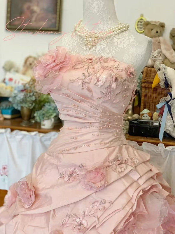 Pink A-Line Princess Quinceanera Dresses Ball Gowns Sweet 16 Dress