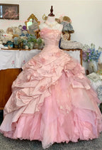 Pink A-Line Princess Quinceanera Dresses Ball Gowns Sweet 16 Dress