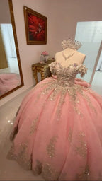 Pink A-Line Princess Quinceanera Dresses Ball Gowns Sweet 16 Dress