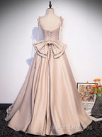 Pink A Line Satin Long Prom Dress Formal Evening Dresses
