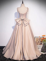 Pink A Line Satin Long Prom Dress Formal Evening Dresses