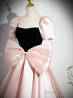 Pink A-Line Satin Long Prom Dresses Pink Long Prom Dresses