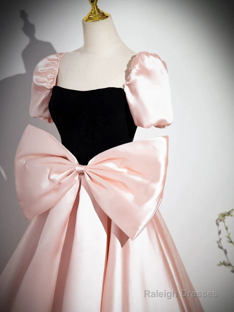 Pink A-Line Satin Long Prom Dresses Pink Long Prom Dresses