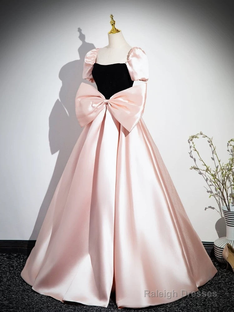 Pink A-Line Satin Long Prom Dresses Pink Long Prom Dresses