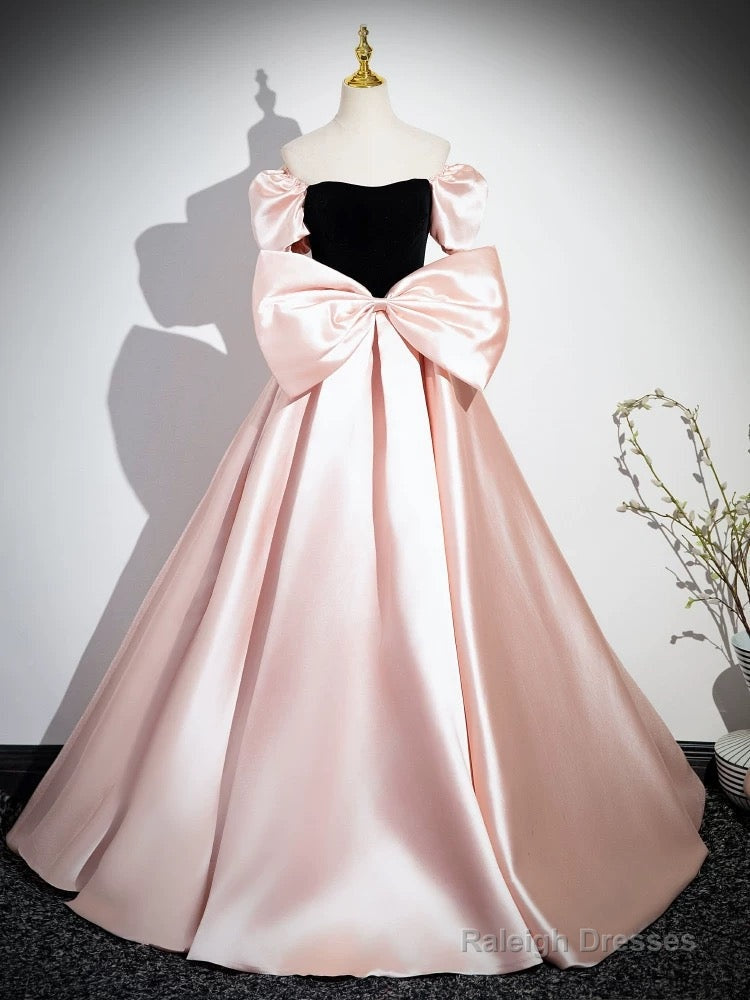 Pink A-Line Satin Long Prom Dress, Pink Long Formal Dress Main image