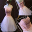 Pink A-Line Strapless Sweetheart Lace Beads Flower Appliques Lace Up Back Tulle Above Knee Length Homecoming Dresses