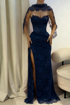 Pink A-Line Sweetheart Neck Beaded Lace Prom Dresses Prom Dresses With Slit
