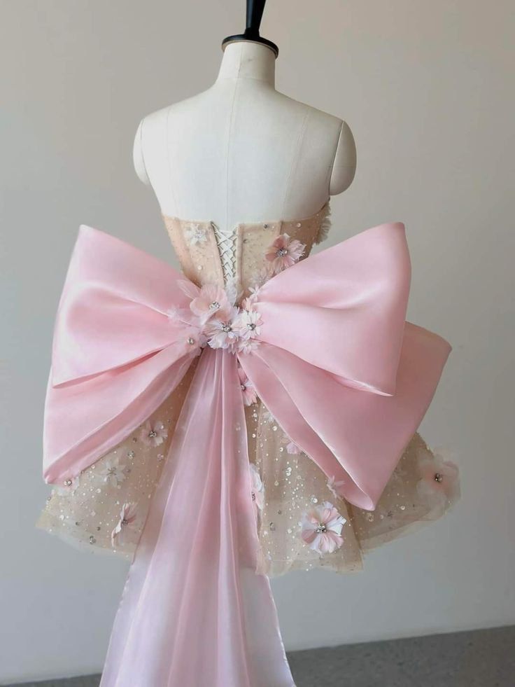 Pink A-Line Sweetheart Neck Floral Sequin Tulle Homecoming Dresses With Bow Secondary image