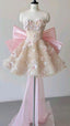 Pink A-Line Sweetheart Neck Floral Sequin Tulle Homecoming Dresses With Bow