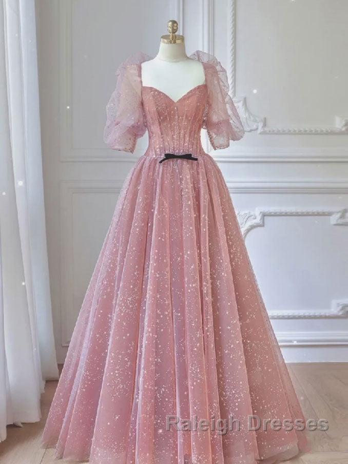 Pink A-line tulle lace long prom dress, pink lace formal dress Secondary image