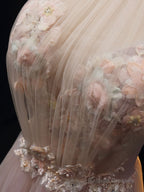 Pink A Line Tulle Lace Long Prom Dress Pink Tulle Long Evening Dress