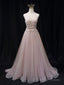 Pink A-Line Tulle Lace Prom Dresses Long Pink Tulle Long Prom Dresses