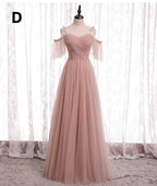 Pink Elegant A-Line Tulle Long Ball Gown Evening Gown Bridesmaid Dress
