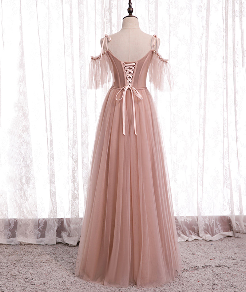 Pink Elegant A-Line Tulle Long Ball Gown Evening Gown Bridesmaid Dress