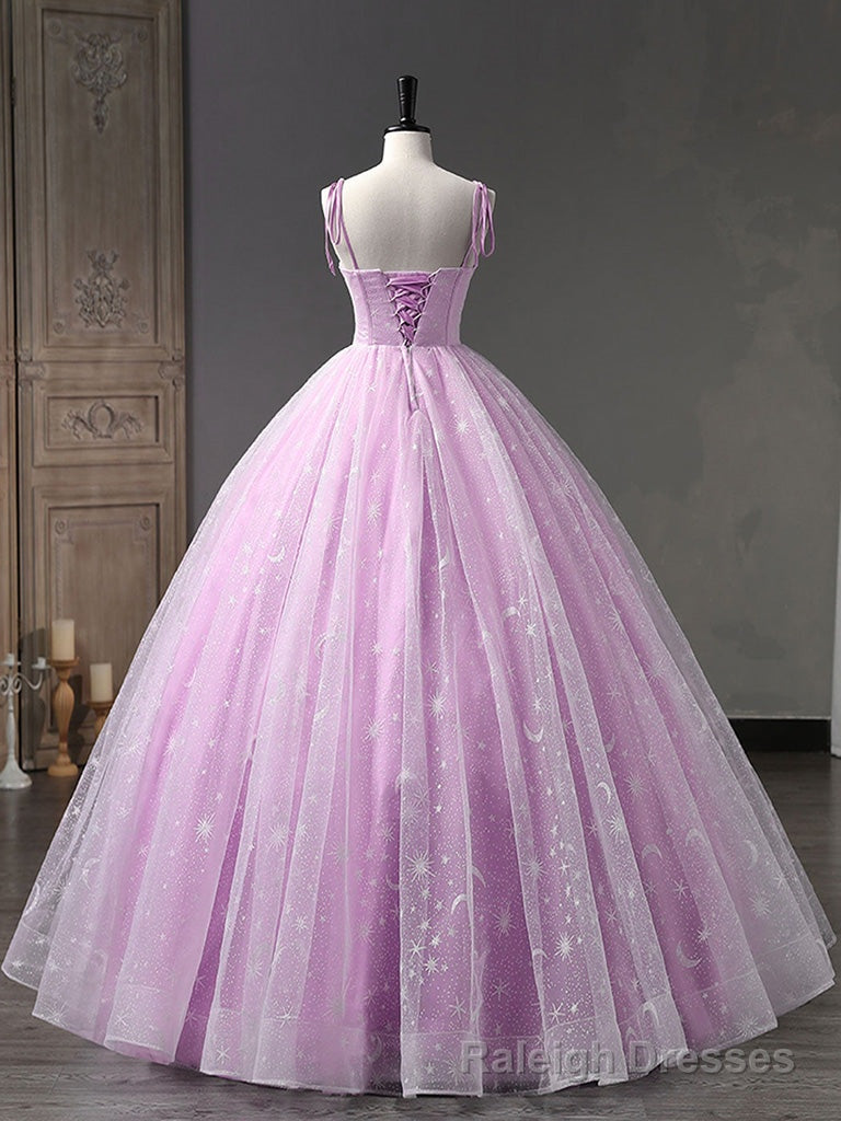 Pink A Line Tulle Long Prom Dress, Pink Formal Sweet 16 Dress Secondary image