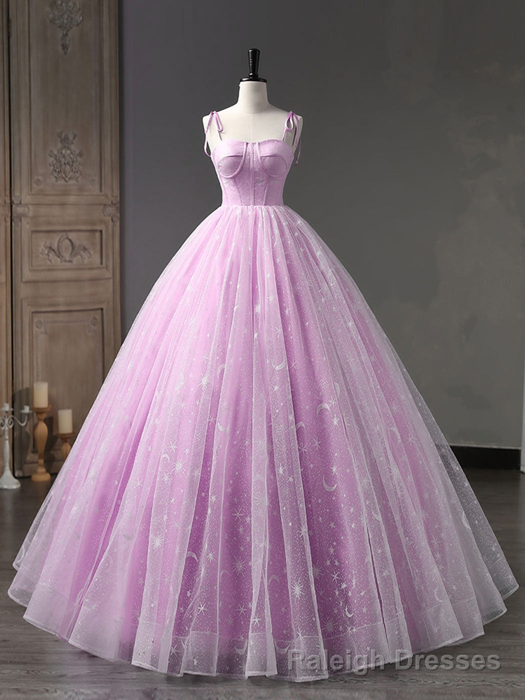 Pink A-Line Tulle Long Prom Dress, Pink Formal Sweet 16 Dress Main image
