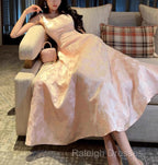 Pink A-Line Vintage Butterfly Embroidered Satin Prom Dress Birthday Dressed01772