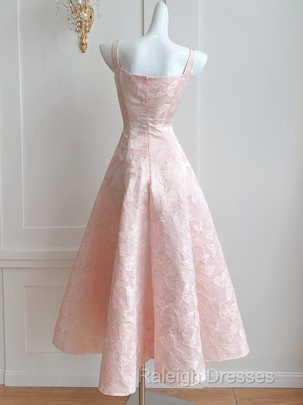 Pink A-Line Vintage Butterfly Embroidered Satin Prom Dress Birthday Dressed01772