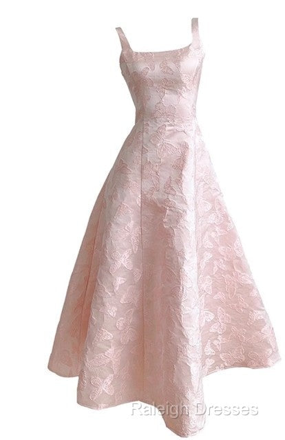 Pink A-Line Vintage Butterfly Embroidered Satin Prom Dress Birthday Dressed01772