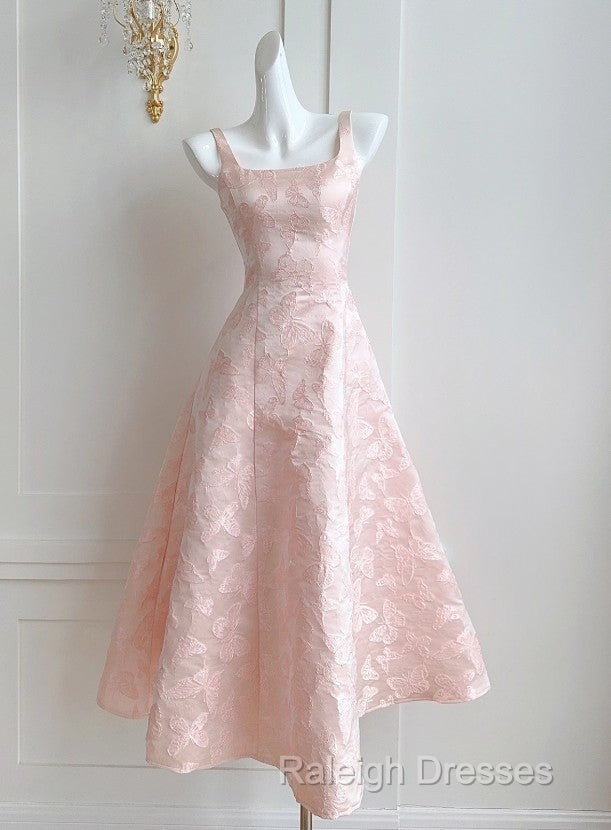 Pink A-Line Vintage Butterfly Embroidered Satin Prom Dress Birthday Dressed01772