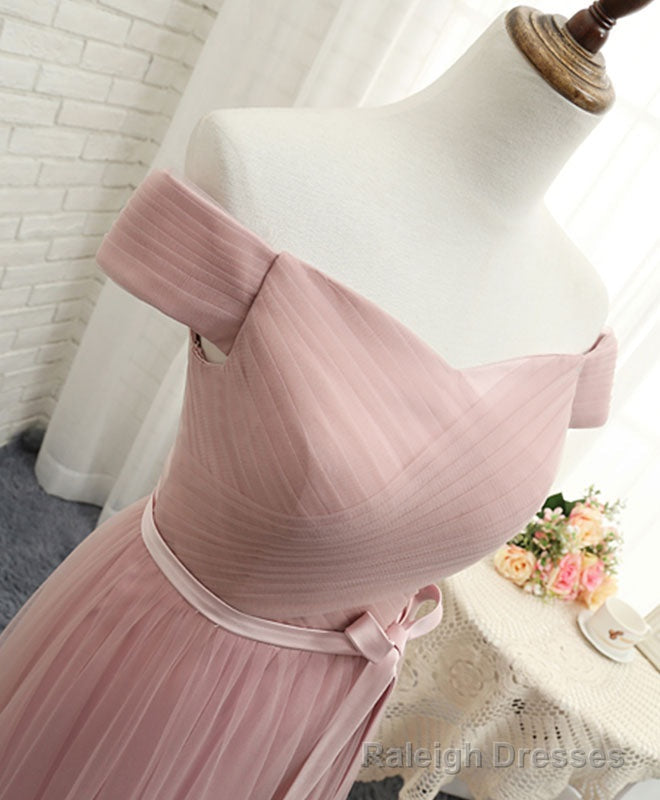 Pink A LineTulle Off Shoulder Long Prom Dress, Evening Dress Secondary image