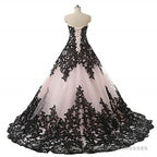 Pink And Black Applique Lace Quinceanera Ball Prom Dresses