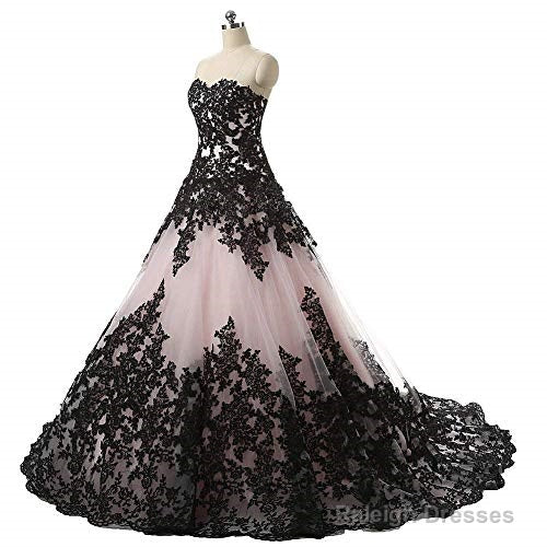 Pink And Black Applique Lace Quinceanera Ball Prom Dress