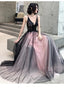 Pink And Black Stylish Tulle With Lace Long Prom Dress A-Line Tulle Prom Dress