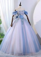 Pink and Blue Off Shoulder with Lace Applique Formal Dress, Sweet 16 Gowns Formal Dress