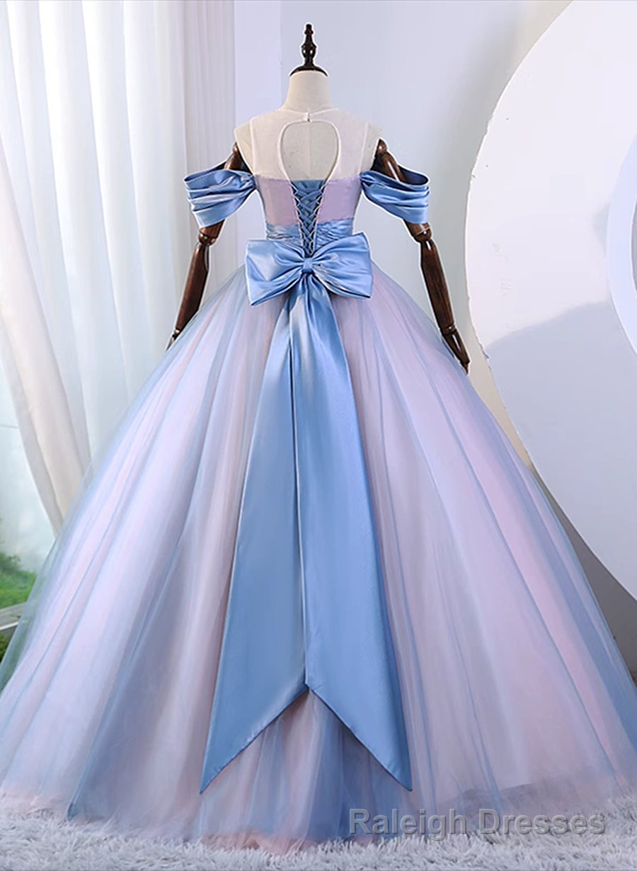 Pink and Blue Off Shoulder with Lace Applique Formal Dress, Sweet 16 Gowns Formal Dress