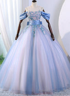 Pink and Blue Off Shoulder with Lace Applique Formal Dress, Sweet 16 Gowns Formal Dress