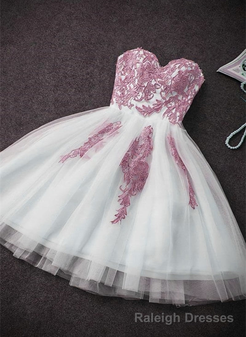Pink and White Sweetheart Knee Length Prom Dress Homecoming Dress, Short Prom Dresses