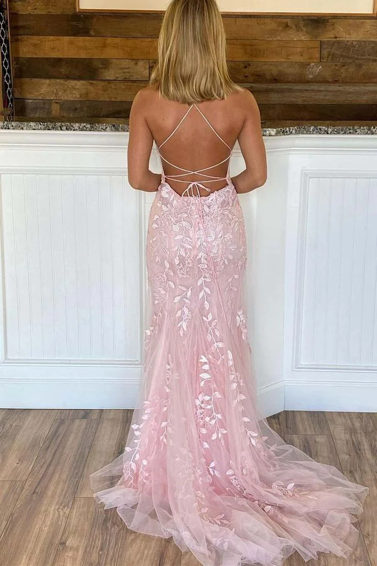 Pink Appliques Mermaid Long Formal Prom Dress 22Th Birthday Outfit Secondary image