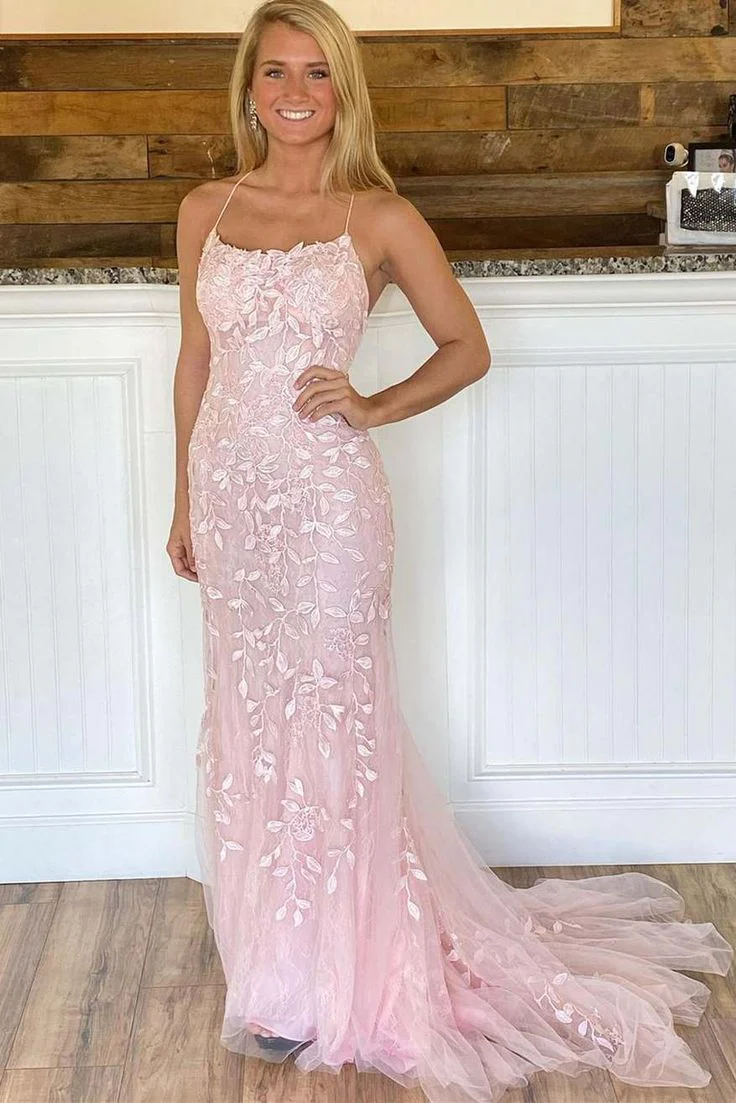 Pink Appliques Mermaid Long Formal Prom Dress 22Th Birthday Outfit