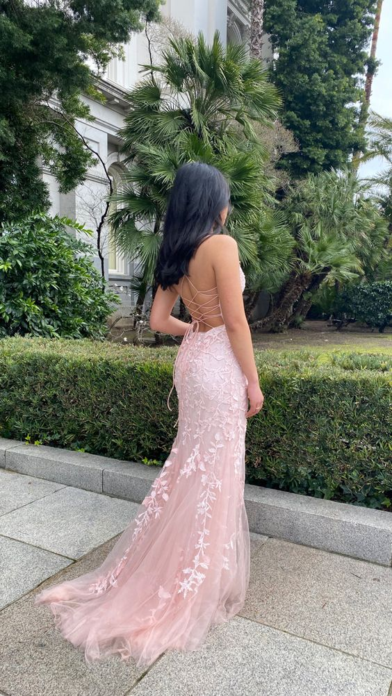 Pink Appliques Mermaid Long Formal Prom Dress 22Th Birthday Outfit