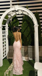 Pink Backless Mermaid Graduation Prom Dresses Prom Dresses