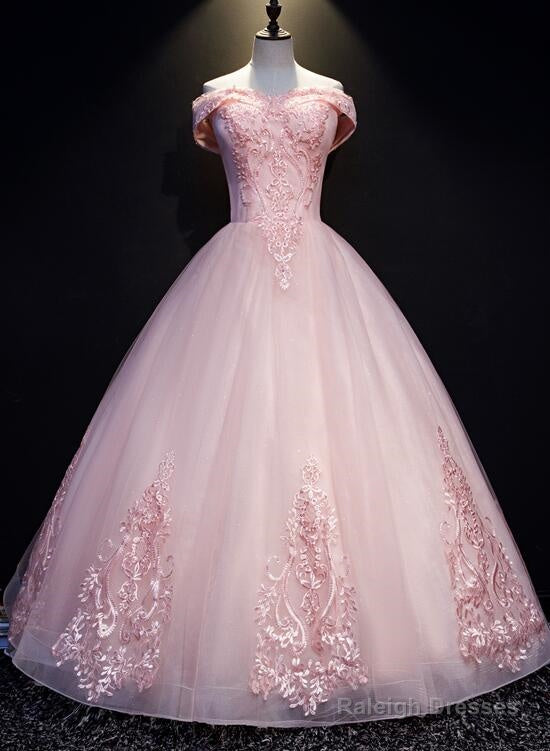 Pink Ball Gown Long Tulle Party Dress, Off Shoulder Prom Dress Main image