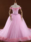 Pink Ball Gowns Off The Shoulder Backless Tulle Wedding Dress