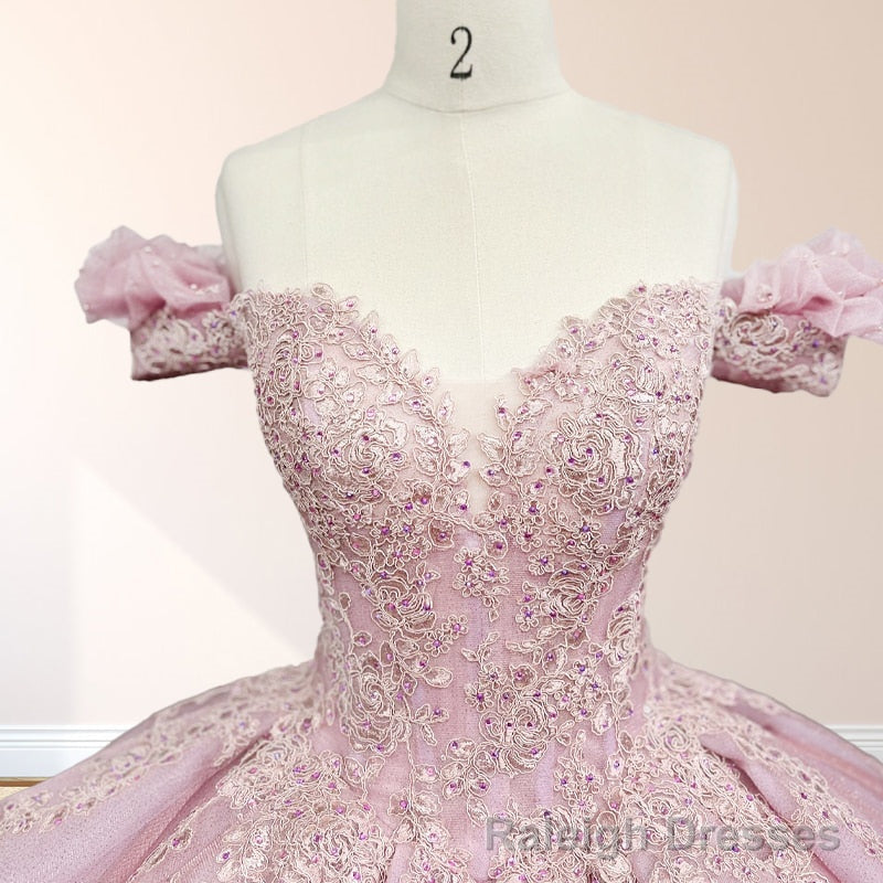 Pink Ball Gowns Off the Shoulder Quinceanera Dresses