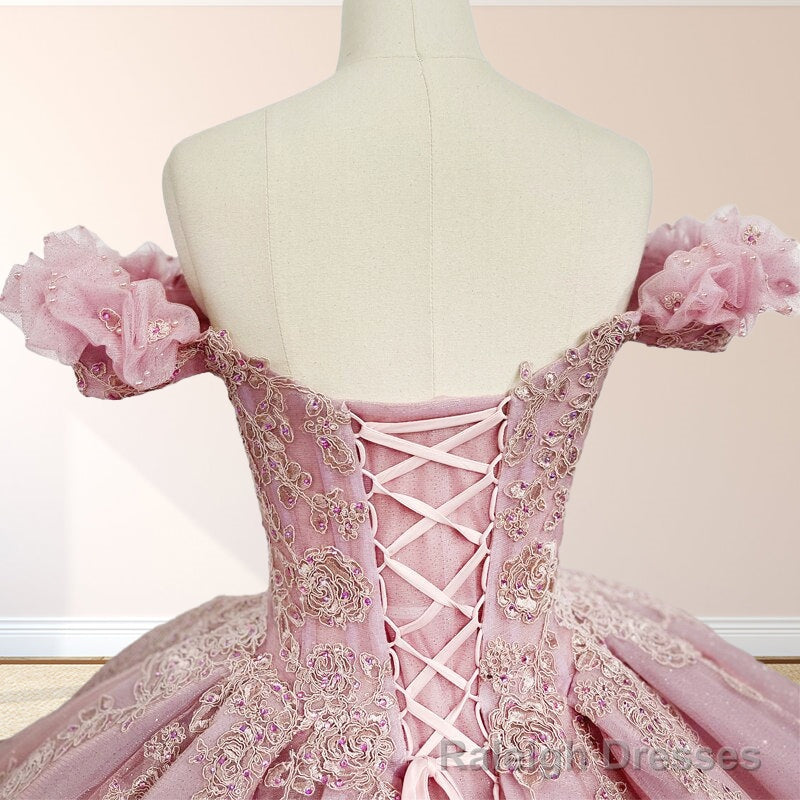 Pink Ball Gowns Off the Shoulder Quinceanera Dresses