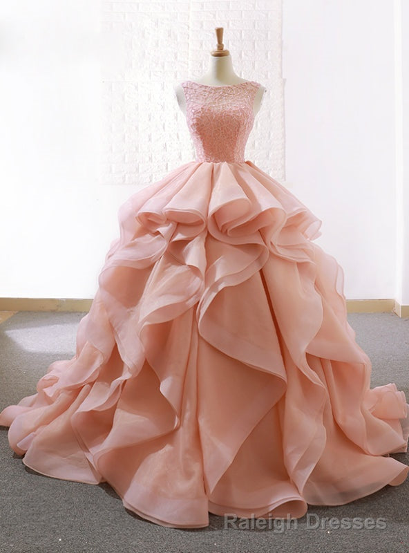 Pink Ball Gowns Organza Bateau Bakless Wedding Dress With Beading Main image