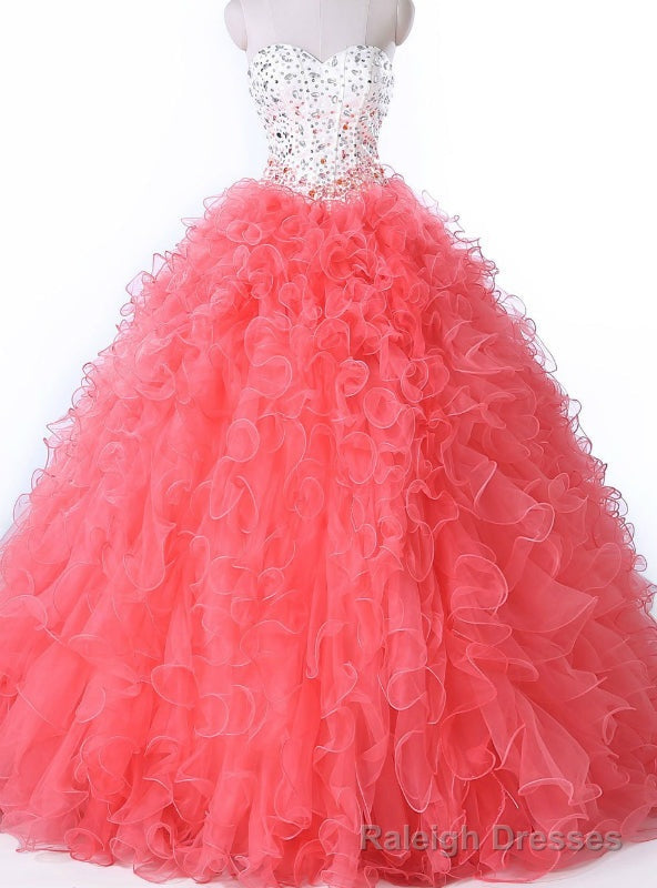 Pink Ball Gowns Organza Sweetheart Crystal Sweet 16 Quinceanera Dress