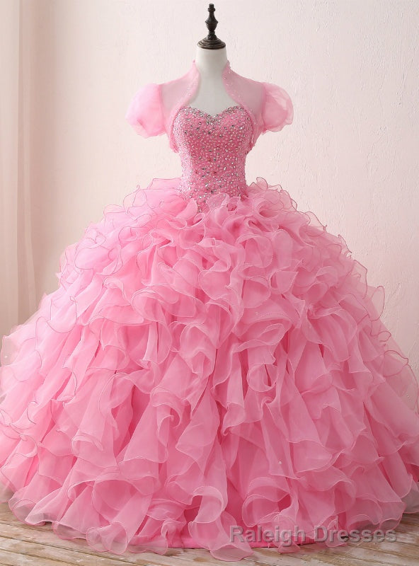 Pink Ball Gowns Organza Sweetheart Neck Quinceanera Dresses With Sequins Main image