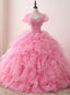 Pink Ball Gowns Organza Sweetheart Neck Quinceanera Dresses With Sequins